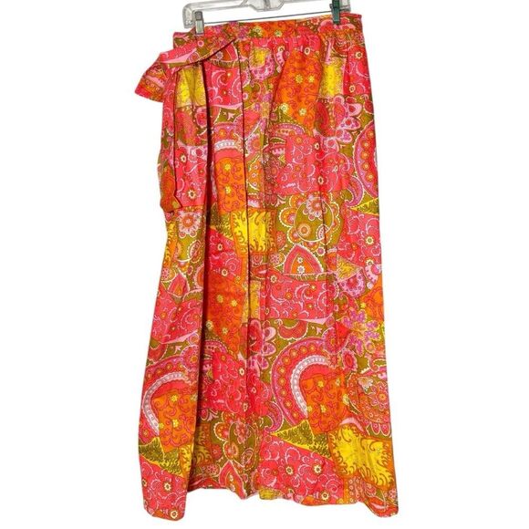 Vintage 1960s Beverly Vogue Wrap Tie Maxi Skirt Mod Orange Paisley Women’s Large - Picture 2 of 4